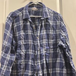Faherty Brand 100% Linen plaid button down Shirt long sleeves men’s size L blue